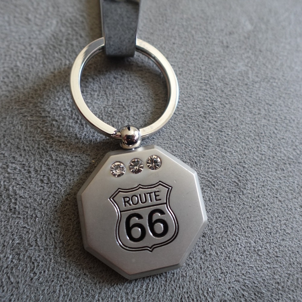 Route 66 Keychain Metal Rhinestone Novelty Destination Travel